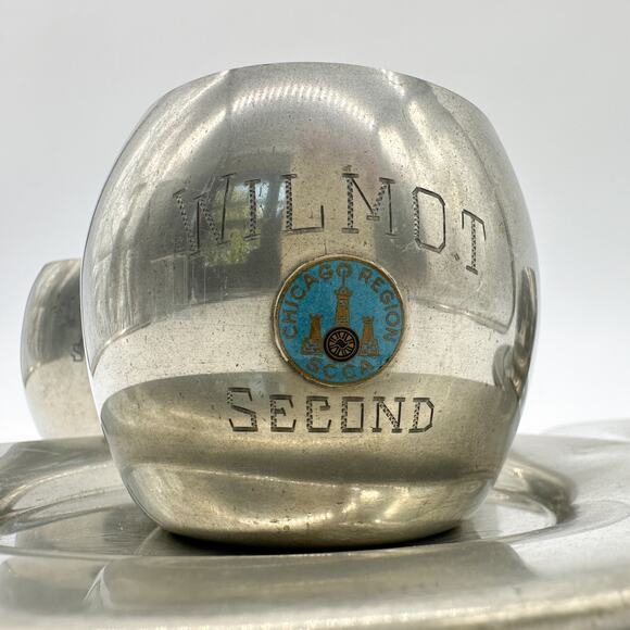 Vintage Auto Racing Trophy Cups Plates MCM Pewter Man Cave Decor Wilmot 1960s - Picture 4 of 13